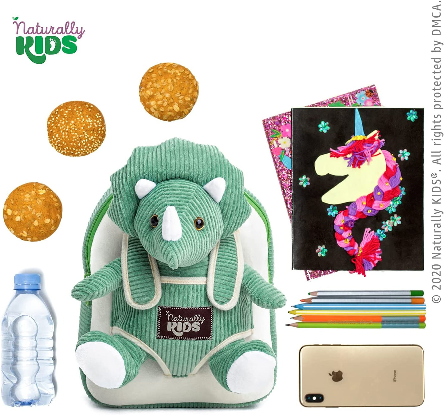 Green Triceratops Plush Stuffed Animal - Ideal Dinosaur Gift for Children Aged 3-5, Toddler Backpack for Boys and Girls