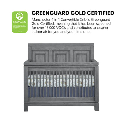 Manchester 4-in-1 Convertible Crib in Rustic Gray, GREENGUARD Gold Certified for Enhanced Safety and Quality