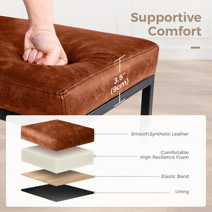 Set of 2 Modern 24" Backless Bar Stools for Kitchen Counter - Industrial Upholstered Faux Leather in Brown, Ideal for Farmhouse Islands