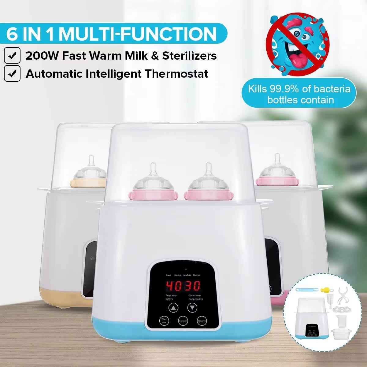 Intelligent Automatic Milk Bottle Warmer and Sterilizer with LED Display - Dual Functionality