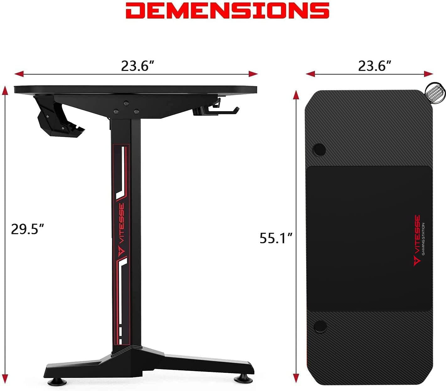 Ergonomic 55-Inch T-Shaped Gaming Desk with Mouse Pad, Gaming Handle Rack, Cup Holder, and Headphone Hook