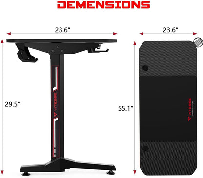 Ergonomic 55-Inch T-Shaped Gaming Desk with Mouse Pad, Gaming Handle Rack, Cup Holder, and Headphone Hook