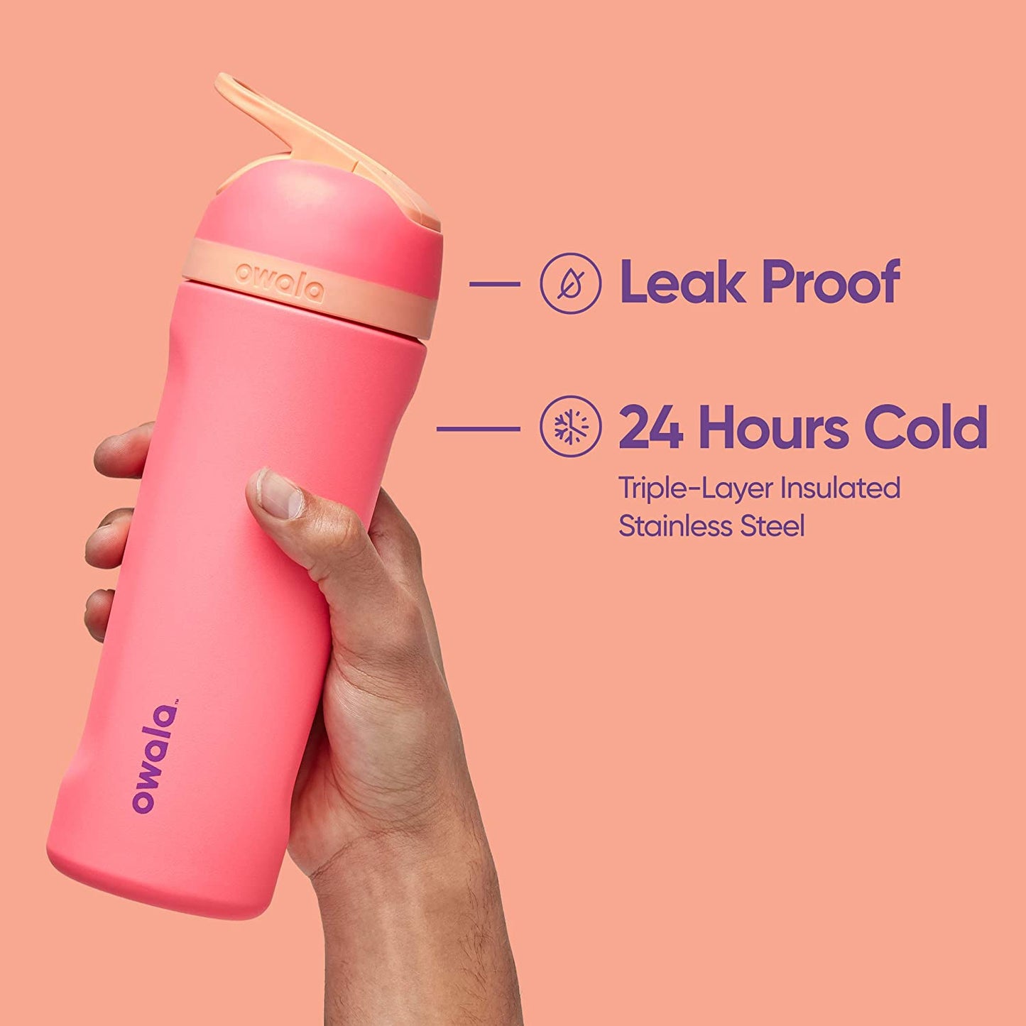 Flip Insulated Stainless Steel Water Bottle with Straw, Bpa-Free Sports Water Bottle, Great for Travel, 24 Oz, Shy Marshmallow