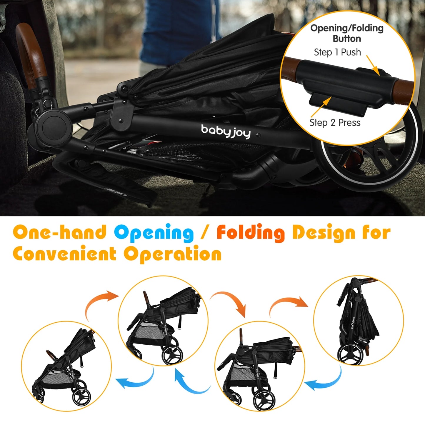 Premium High Landscape Baby Stroller with Expandable Canopy and Footmuff for Infants and Toddlers (0-3 Years), Lightweight Design, Black