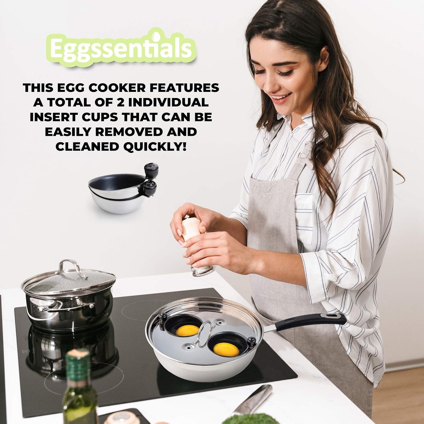 Egg Poacher Pan Nonstick Coating - Poached Egg Cooker, Stainless Steel Egg Poaching Pan PFOA Free with Spatula, Poached Egg Maker, Egg Poachers Cookware