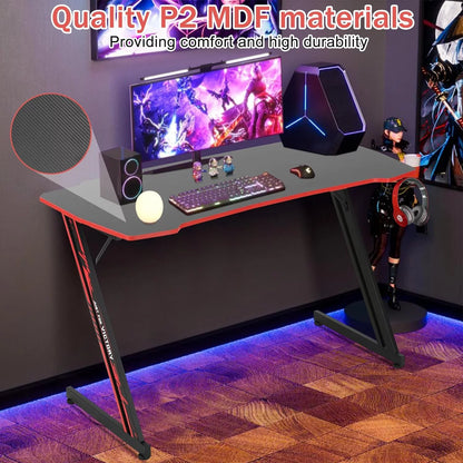 47-Inch Z-Shaped Gaming Desk with Headphone Hook for Home Office, Red