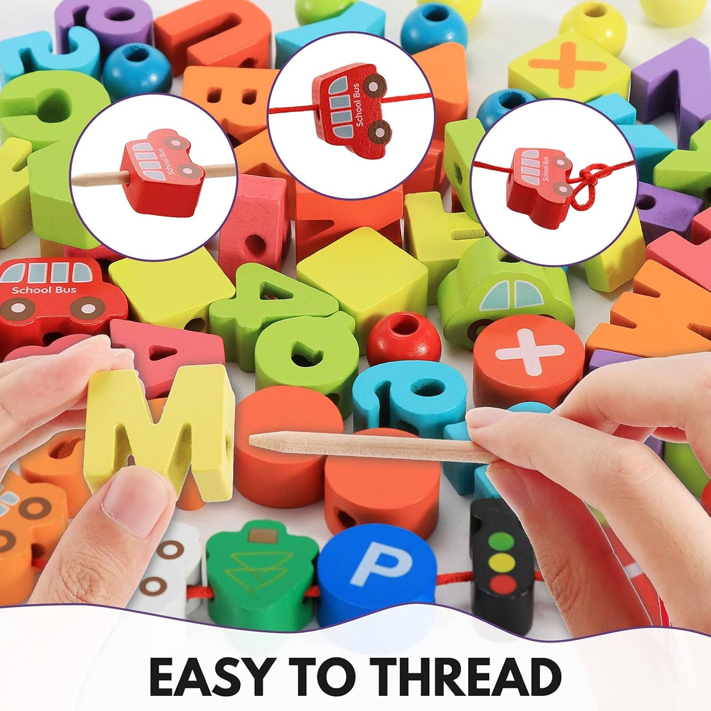 Wooden Alphabet and Number Lacing Beads - Montessori Educational Toy for Ages 3-6, Ideal Birthday Gift for Boys and Girls