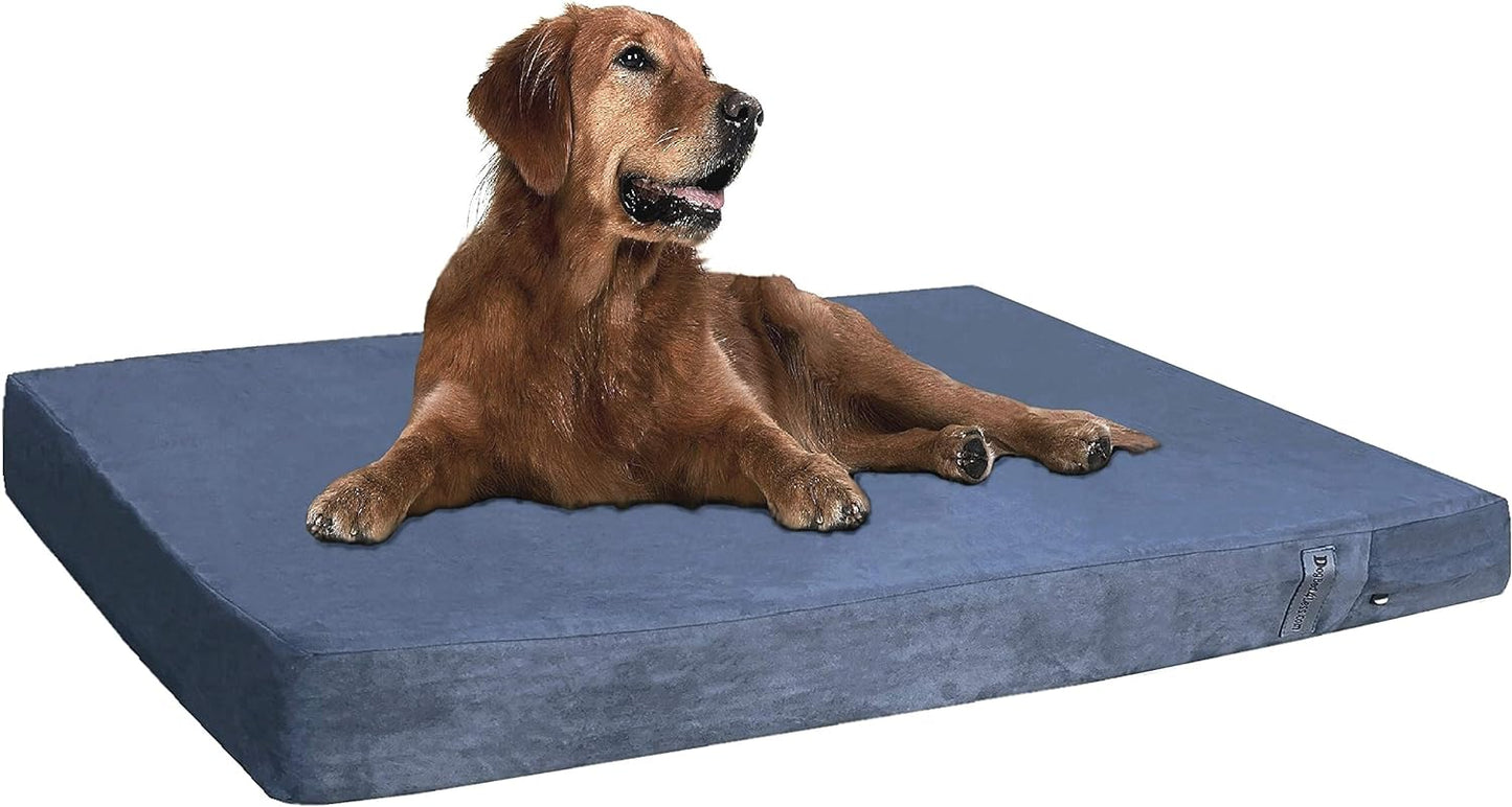 Orthopedic Gel Memory Foam Pet Dog Bed, Waterproof Liner with External Microsuede Cover and Bonus Antislip Cover (Microsuede Gray, 47"X29"X4" Inches)