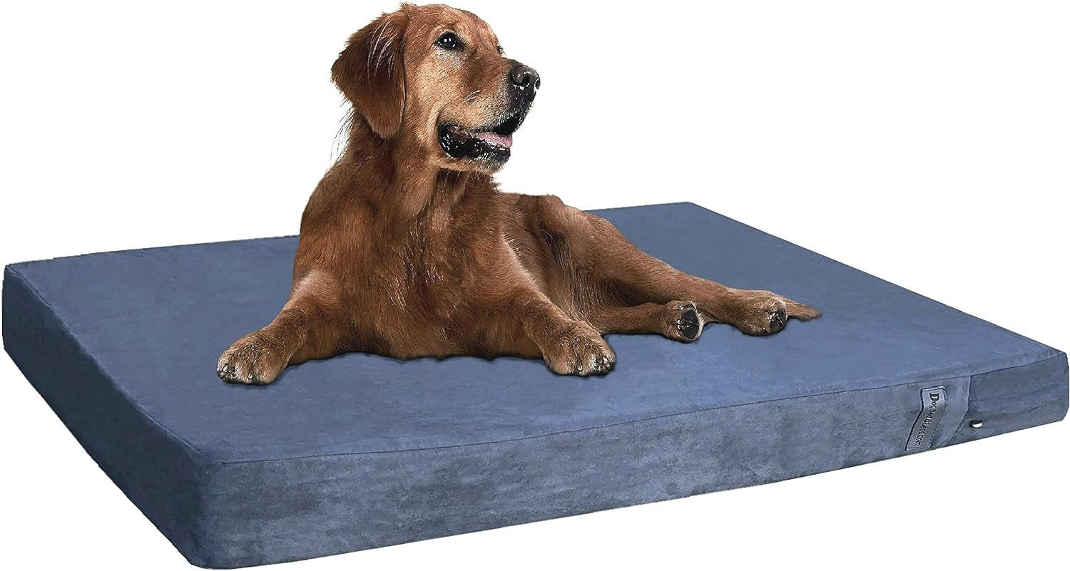 Orthopedic Gel Memory Foam Pet Dog Bed, Waterproof Liner with External Microsuede Cover and Bonus Antislip Cover (Microsuede Gray, 47"X29"X4" Inches)