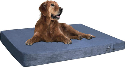Orthopedic Gel Memory Foam Pet Dog Bed, Waterproof Liner with External Microsuede Cover and Bonus Antislip Cover (Microsuede Gray, 47"X29"X4" Inches)