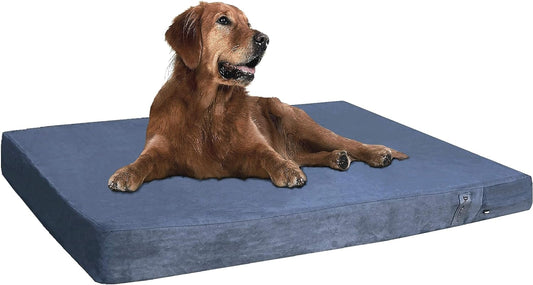 Orthopedic Gel Memory Foam Pet Dog Bed, Waterproof Liner with External Microsuede Cover and Bonus Antislip Cover (Microsuede Gray, 47"X29"X4" Inches)