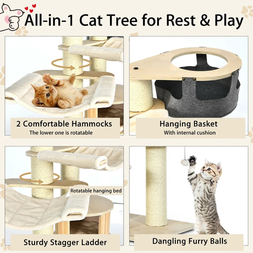 Cat Tower, Cat Tree for Indoor Cats, 77.5-Inch Cat Tree Condo Multi-Level Kitten Activity Tower with Sisal Posts-Cream White for Kittens, Elderly Cats, Adult Cats