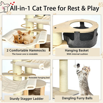 Cat Tower, Cat Tree for Indoor Cats, 77.5-Inch Cat Tree Condo Multi-Level Kitten Activity Tower with Sisal Posts-Cream White for Kittens, Elderly Cats, Adult Cats