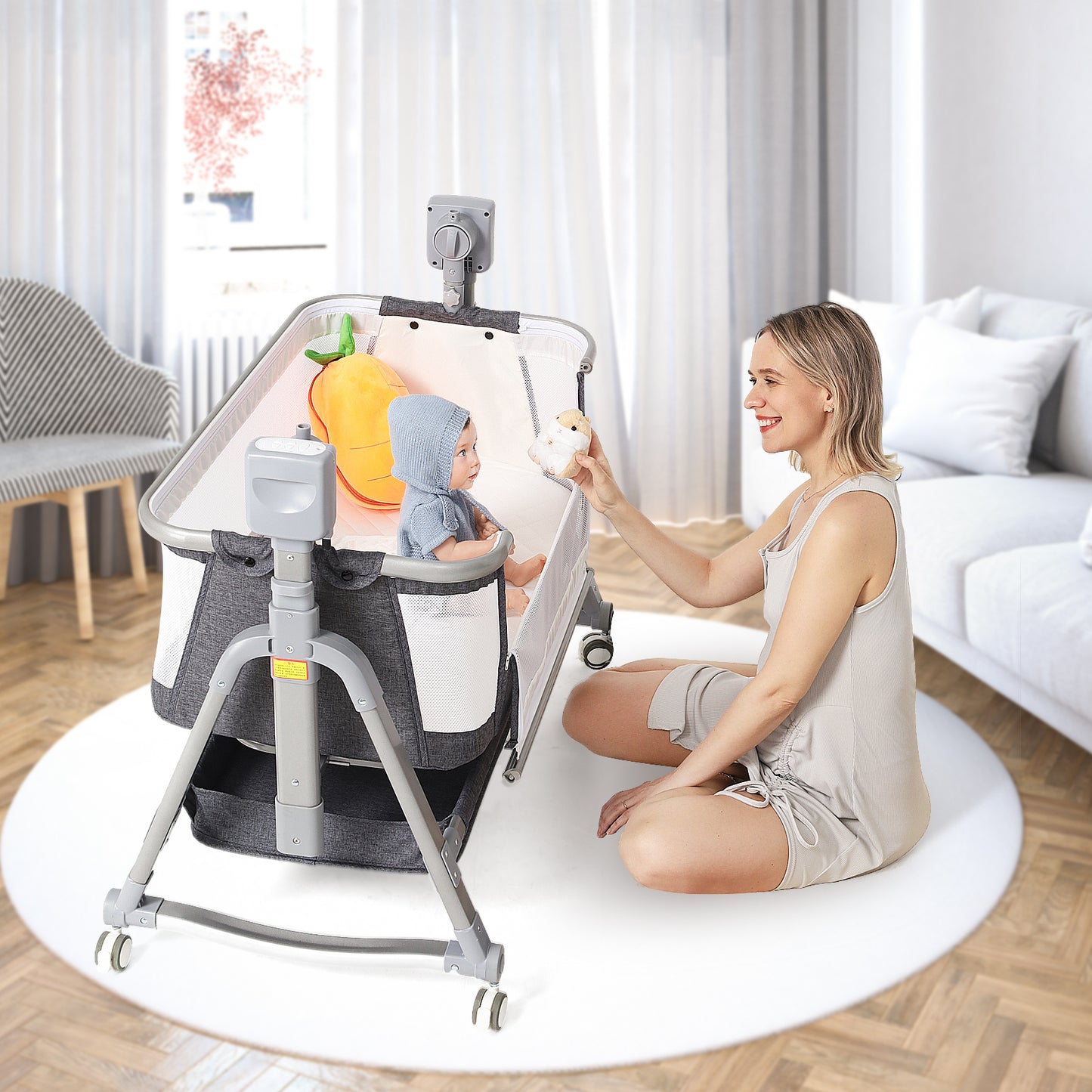 Advanced Multi-Functional Electric Rocking Chair for Infants with Soothing Features and Bassinet Functionality
