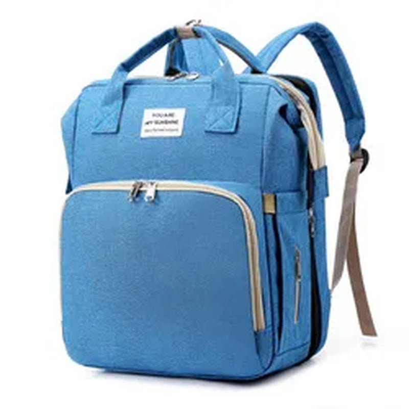 Stylish Multi-Functional Mommy Bag with Folding Baby Bed and Large Capacity for Diapers and Milk Bottles