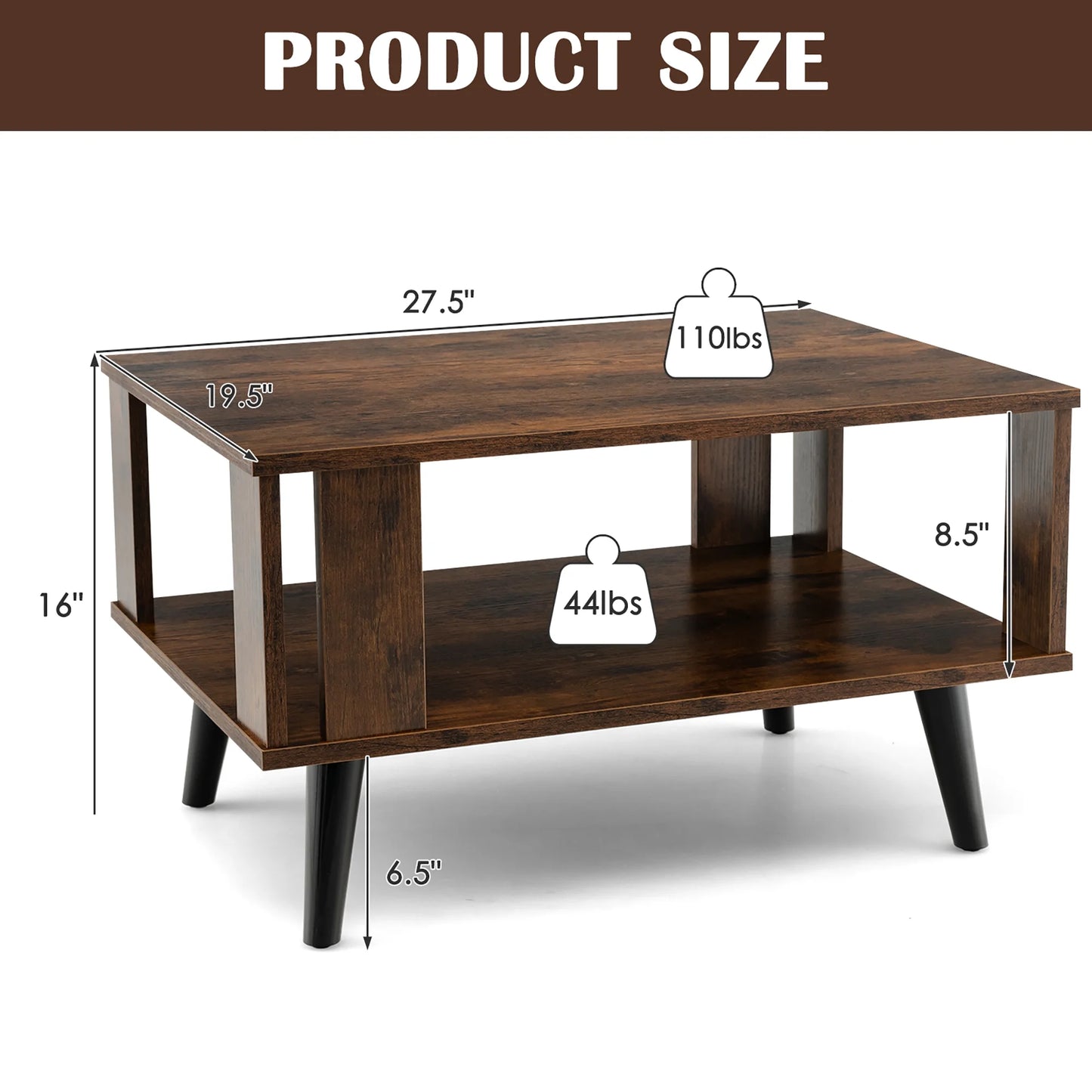 Mid-Century Retro Coffee Table with Open Shelf Storage for Living Room