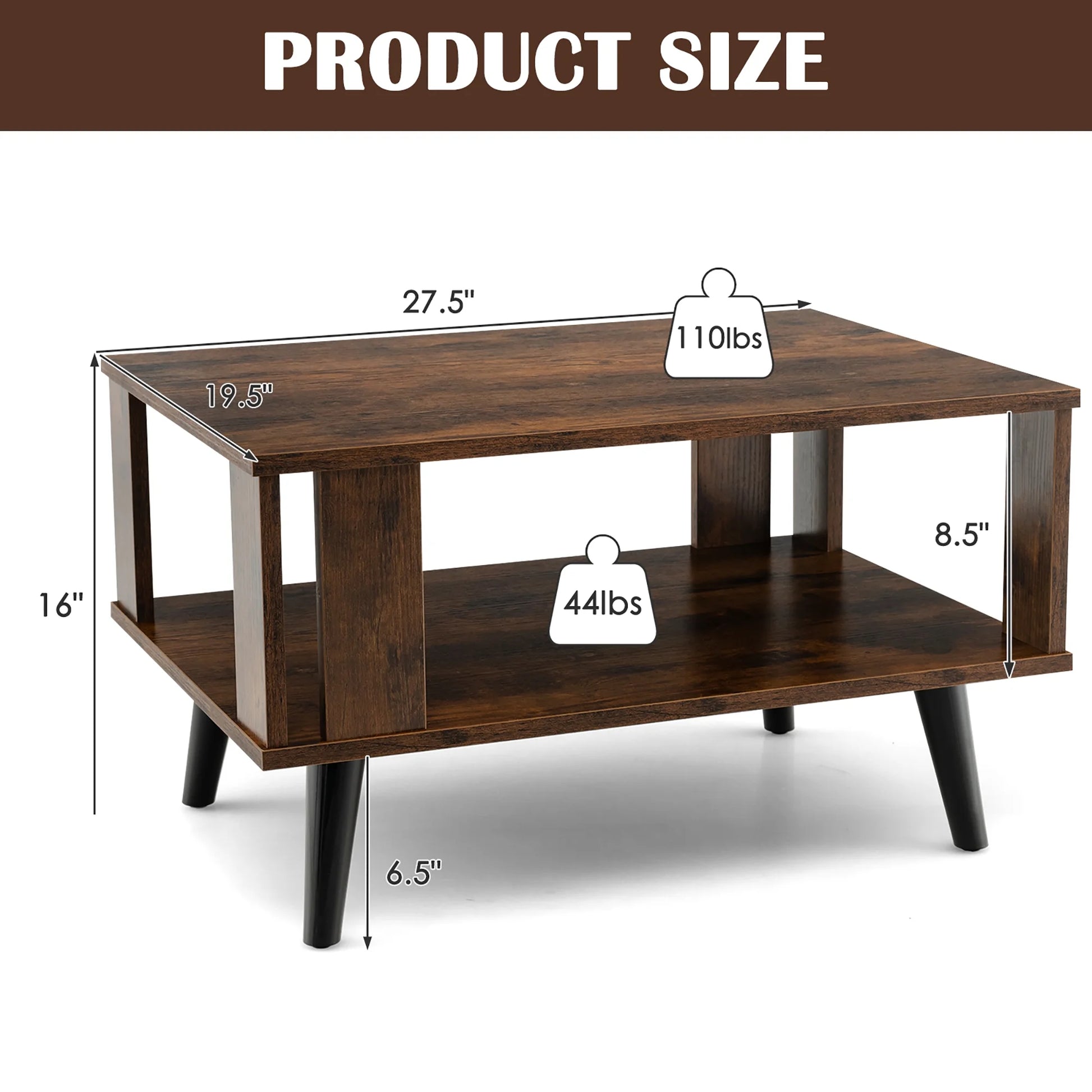 Mid-Century Retro Coffee Table with Open Shelf Storage for Living Room