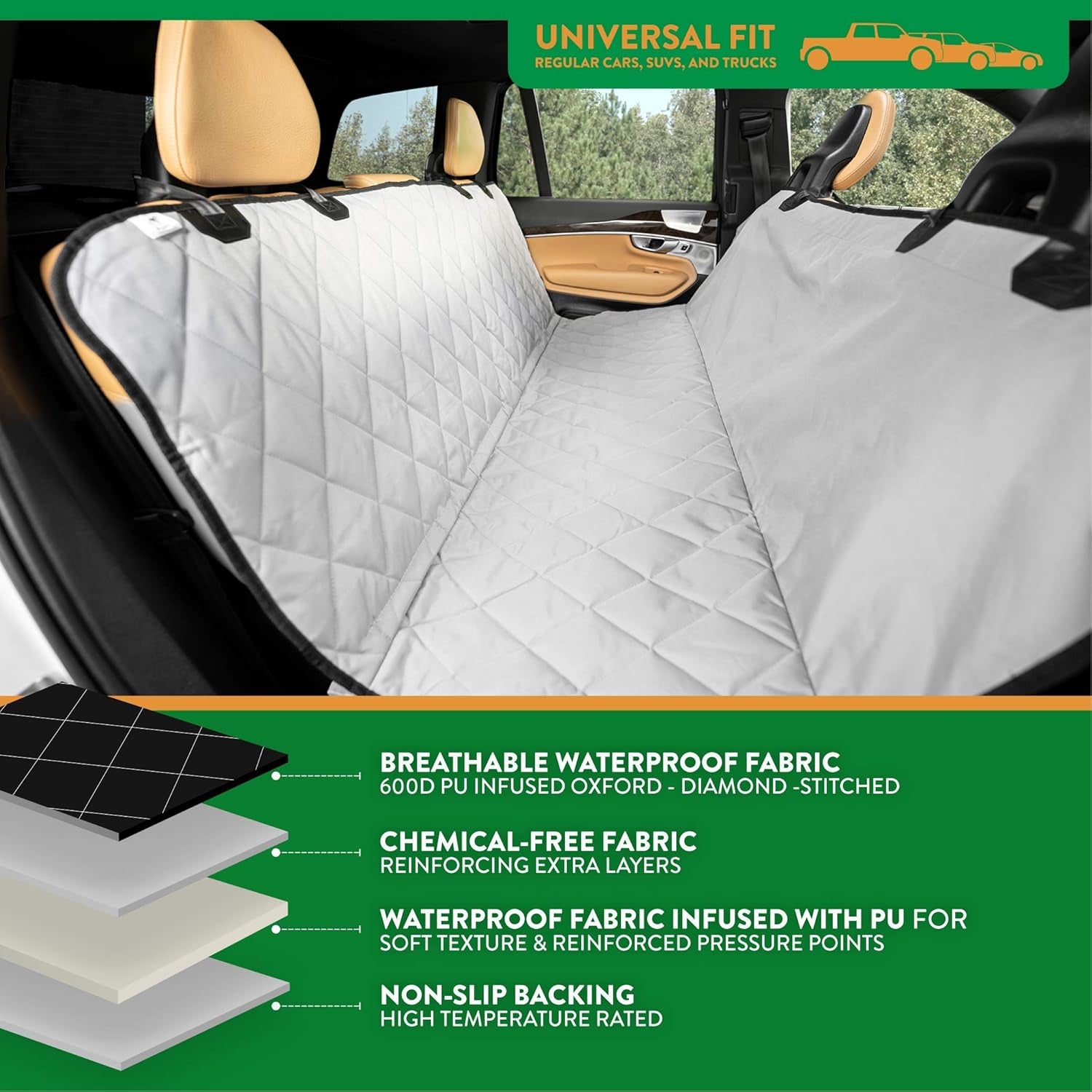 Premium Rear Car Seat Protector W/Hammock | Washable & Waterproof Back Seat Dog Cover for Car, Truck, & SUV | Nonslip, Tear Resistant Pet Seat Cover | X-Large Grey