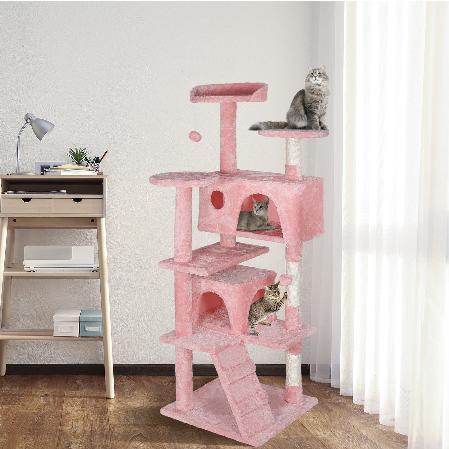 55-Inch Multi-Level Cat Tree Tower Activity Center with Condo - Available in 6 Colors