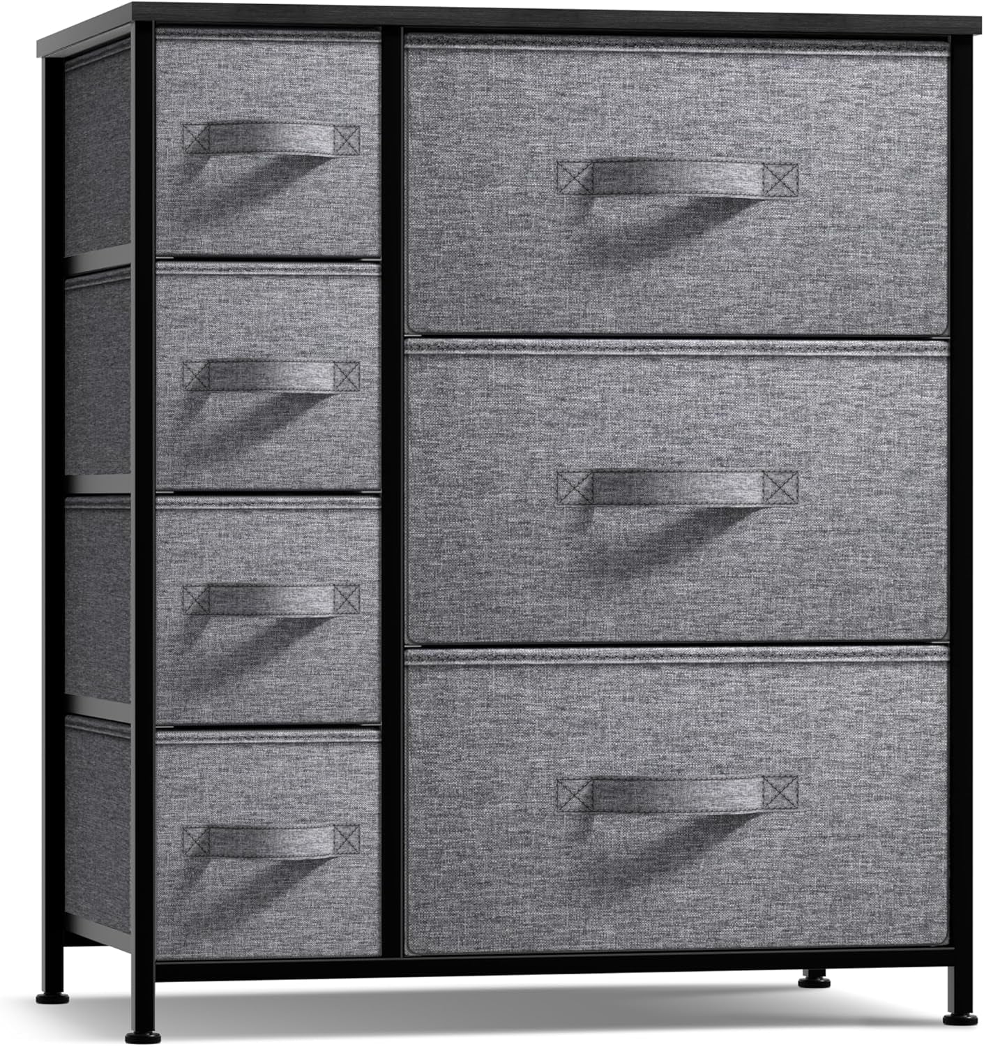 7-Drawer Dresser - Multi-Functional Chest Organizer with Steel Frame, Wooden Top, and Fabric Bins for Bedroom, Hallway, Closet, and Office Storage Solutions