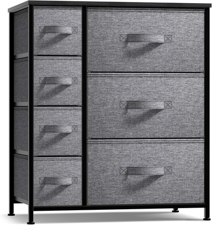 7-Drawer Dresser - Multi-Functional Chest Organizer with Steel Frame, Wooden Top, and Fabric Bins for Bedroom, Hallway, Closet, and Office Storage Solutions