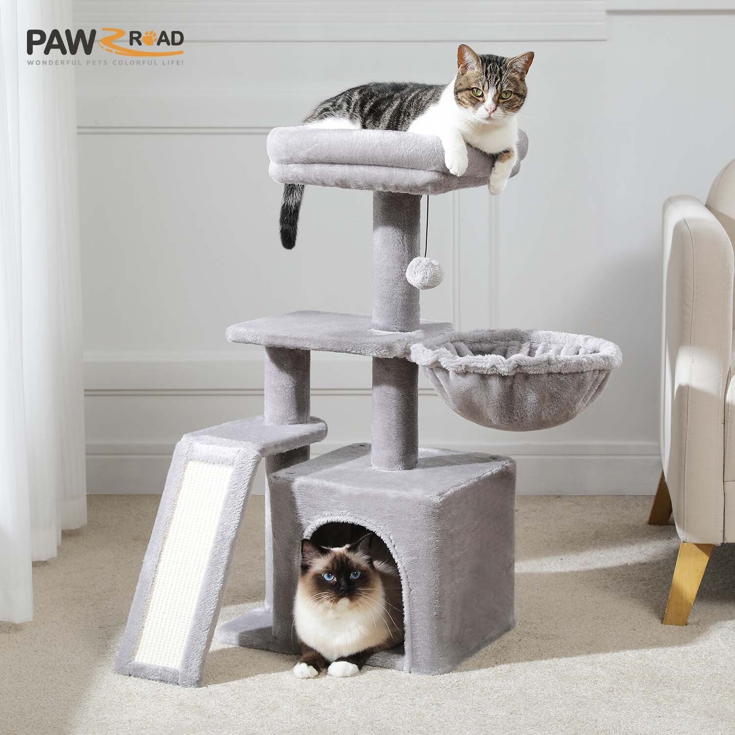 PAWZ Road Compact Cat Tree Tower with Scratching Post and Board for Kittens