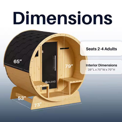 Finland Pine Wet/Dry Barrel Sauna for 3-5 Persons with Front Porch Canopy and 4.5 kW ETL Certified Bitumen Shingle Roof