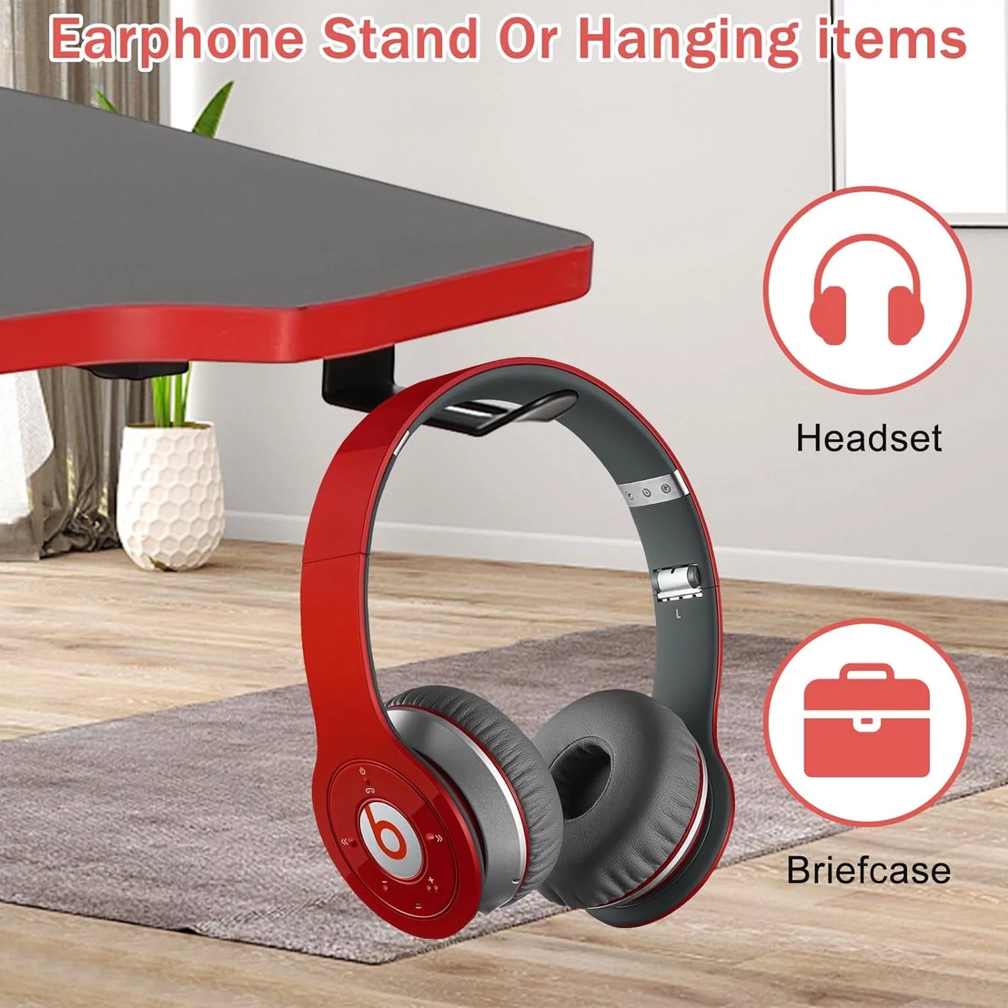 47-Inch Z-Shaped Gaming Desk with Headphone Hook for Home Office, Red