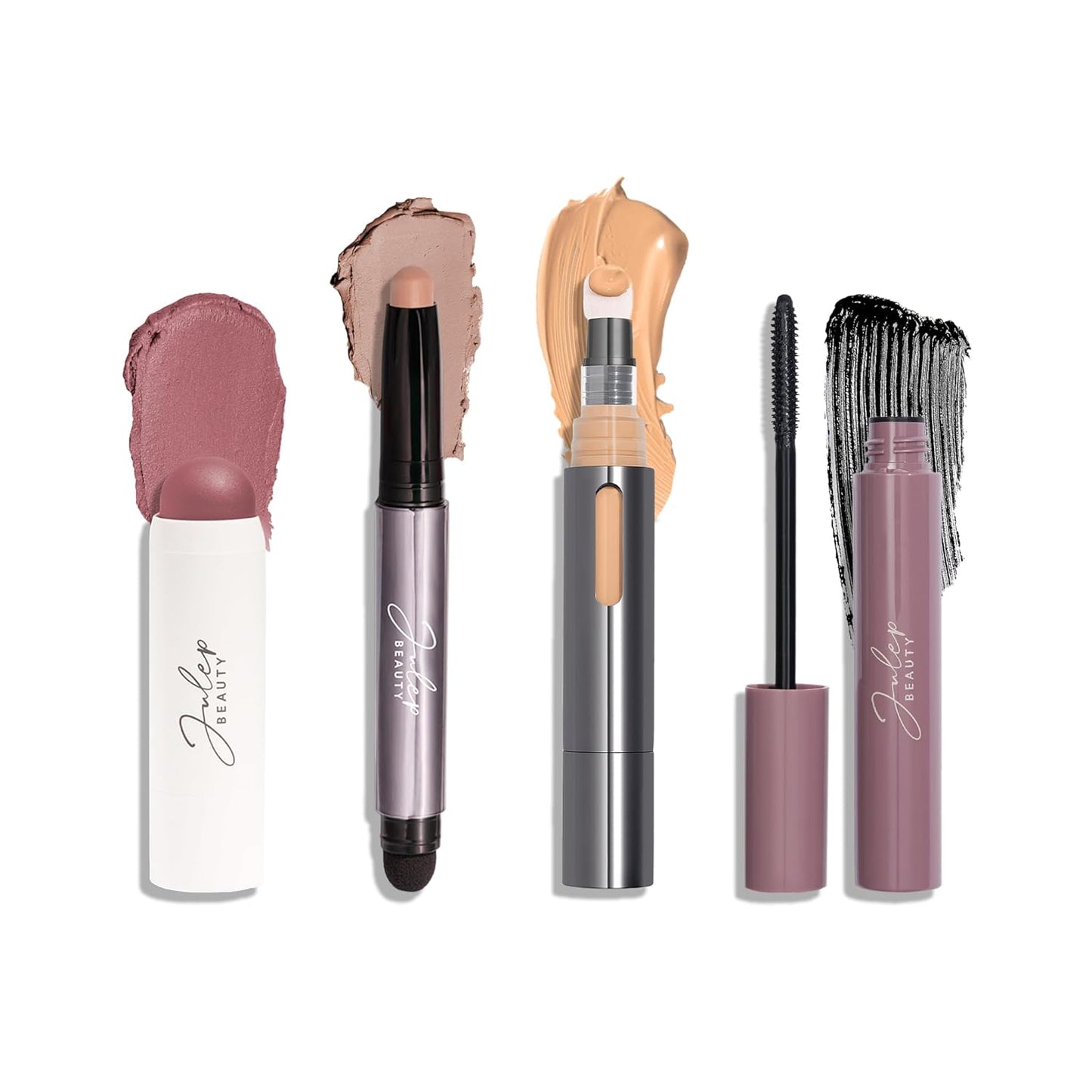 Everyday Easy 4 Piece Kit with Eyeshadow 101 in Putty Matte, Length Matters Lengthening Mascara, Skip the Brush Cream to Powder Blush in Muted Mauve, & Cushion Complexion Concealer in Medium