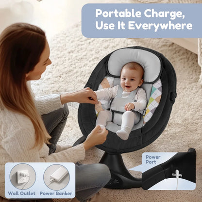 Electric Baby Swing and Rocker with Remote Control, Five Adjustable Sway Speeds, Bluetooth Music Connectivity - Black
