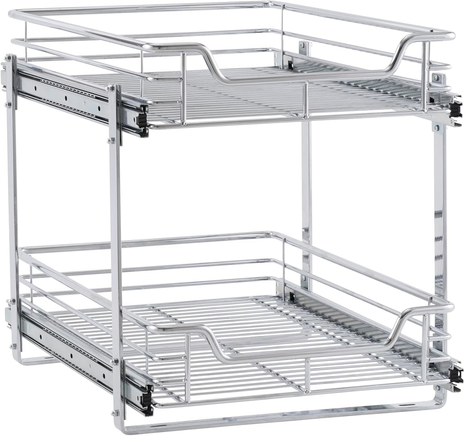 Glidez Multipurpose Chrome-Plated Steel Pull-Out/Slide-Out Basket Storage Organizer for under Cabinet Use - 2-Tier Design - Fits Standard Size Cabinet or Shelf, Chrome