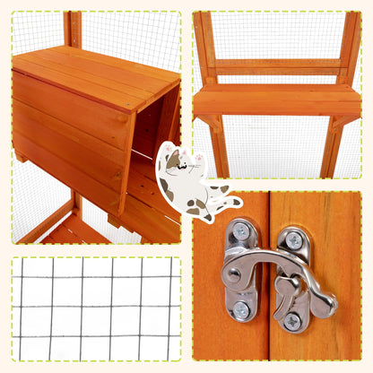 Large Wooden Cat Enclosure Catio Cat Cage Outdoor Pet House Small Animal Hutch, Orange