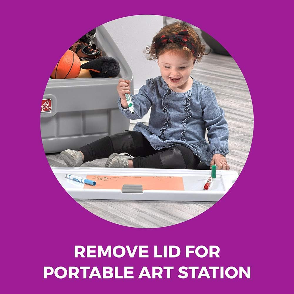 2-in-1 Toy Storage Bin and Art Easel, Durable Plastic Organizer for Toddlers 2+ Years, Gray