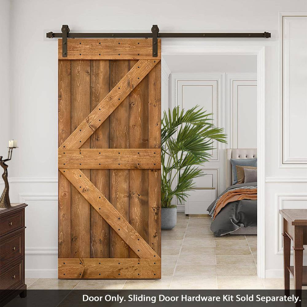 Distressed K 30 In. X 84 In. Walnut DIY Knotty Pine Wood Interior Sliding Barn Door Slab