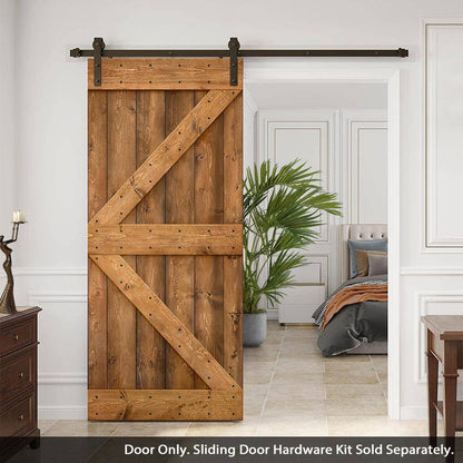 Distressed K 30 In. X 84 In. Walnut DIY Knotty Pine Wood Interior Sliding Barn Door Slab