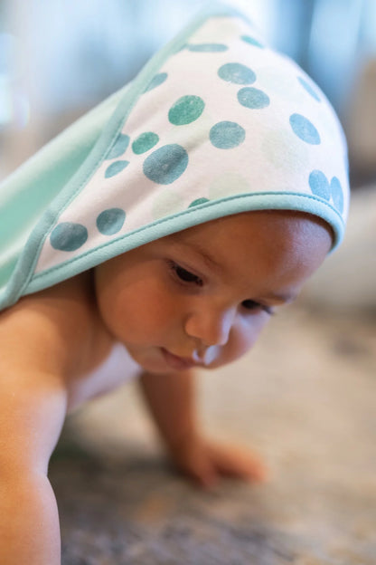 Newborn Baby Hooded Towel Set - Soft Terry Bath Towels for Infants, Set of 3 in Green Dots
