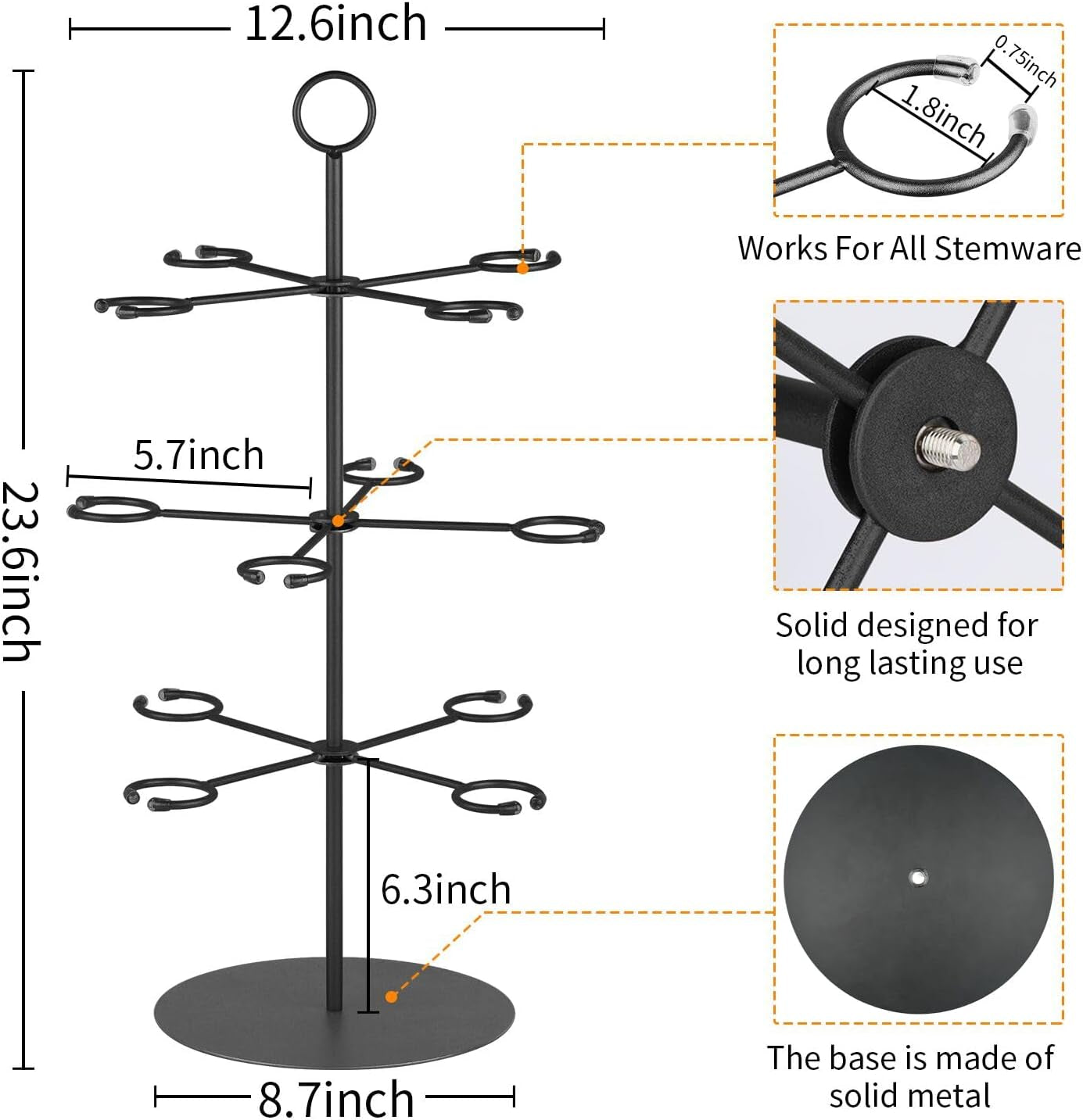 Elegant 3-Tier Cocktail Tree Stand for Events - 12 Holder Drink Tower for Wine Glasses, Champagne, and Martinis - Ideal for Mimosa Bars, Bridal Showers, and Brunch Parties
