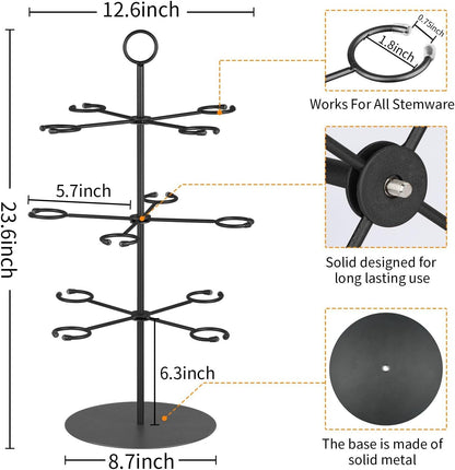 Elegant 3-Tier Cocktail Tree Stand for Events - 12 Holder Drink Tower for Wine Glasses, Champagne, and Martinis - Ideal for Mimosa Bars, Bridal Showers, and Brunch Parties