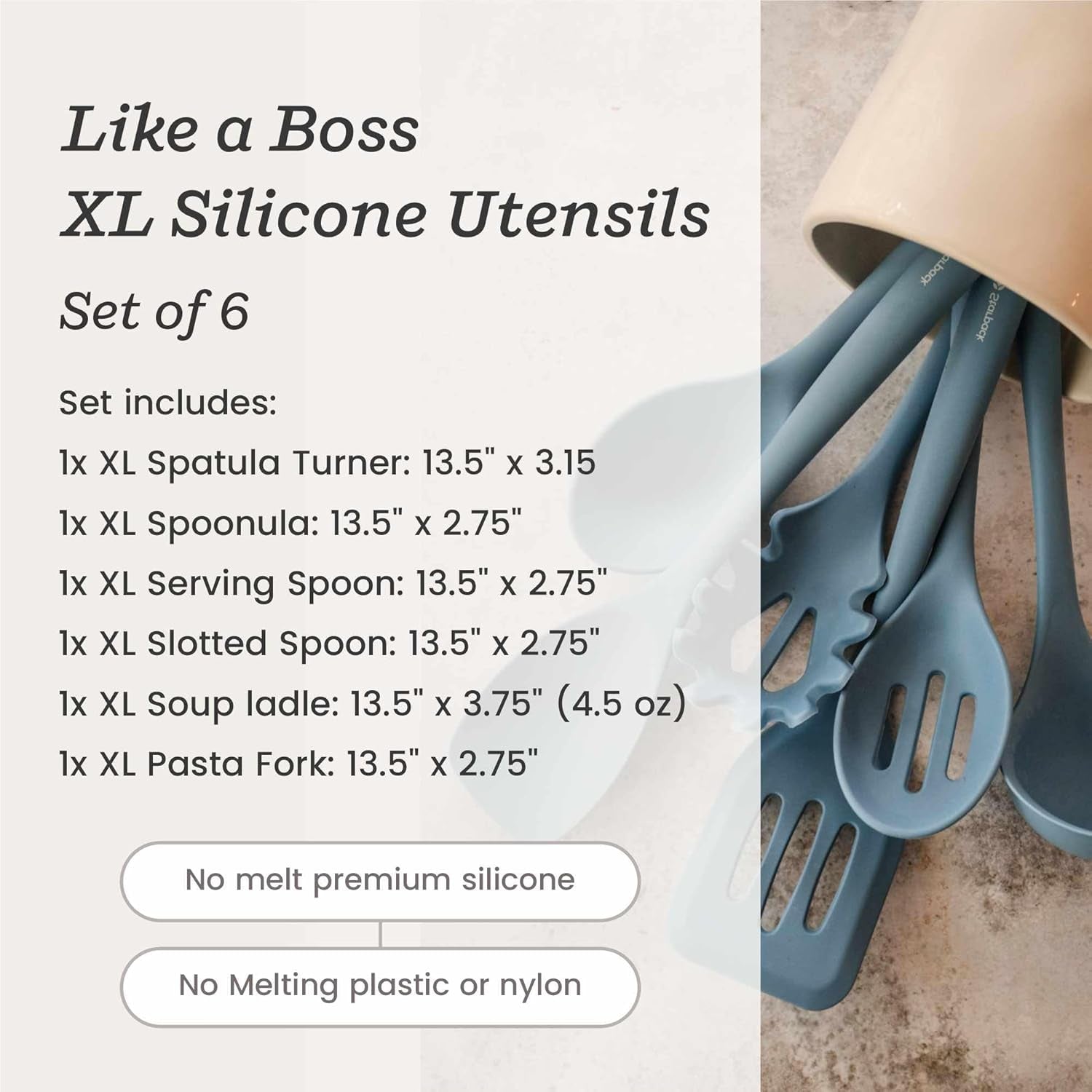 Starpack 'Like a Boss' XL Premium Silicone Cooking Utensils Set (6 Pcs) 13" - Heat Resistant Kitchen Utensils 600°F - Non-Stick Silicone Utensil Set - Large Kitchen Utensils Set for Cooking & Serving