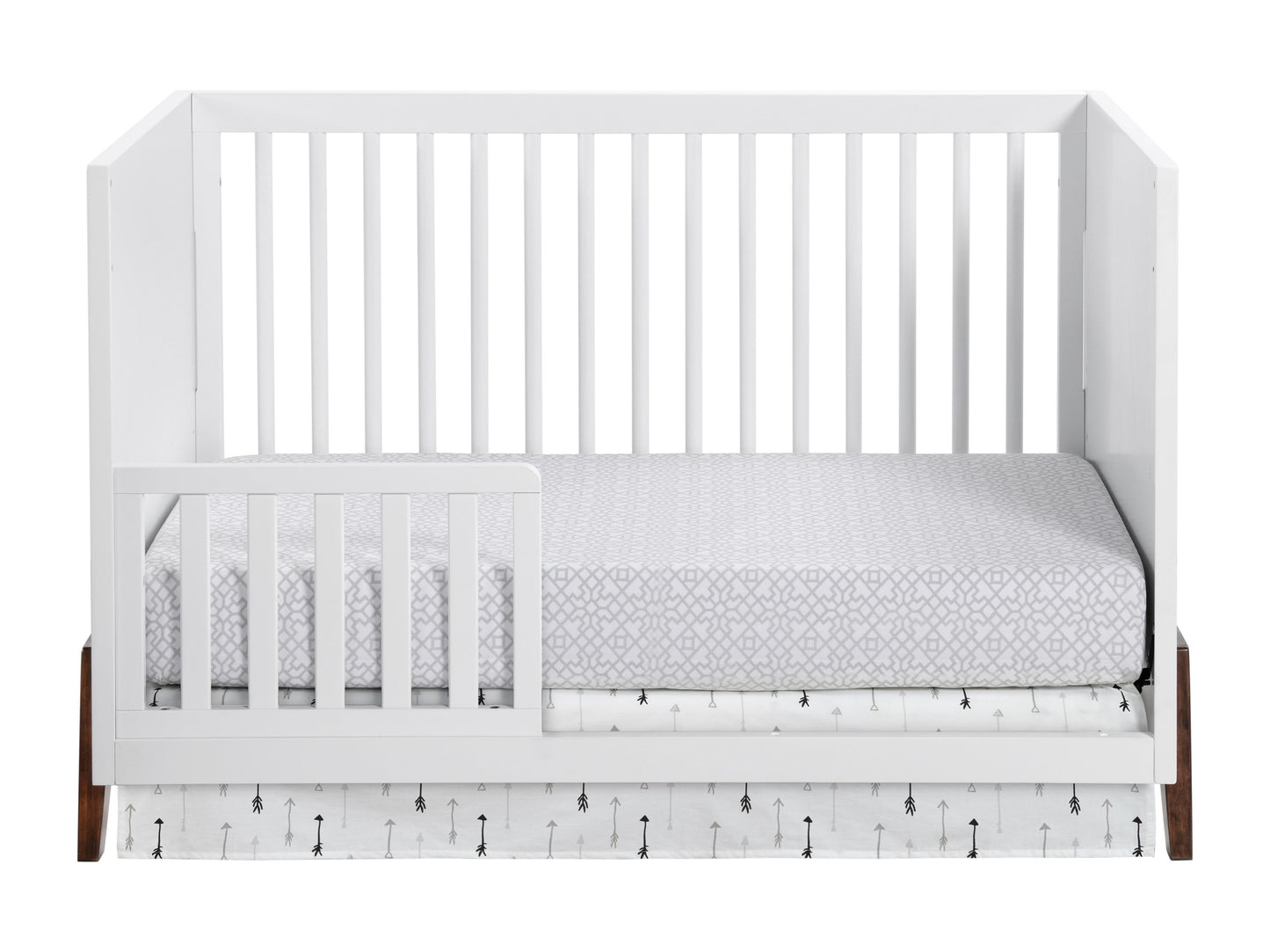 Mari Modern 3-in-1 Convertible Crib Island in White and Walnut Finish