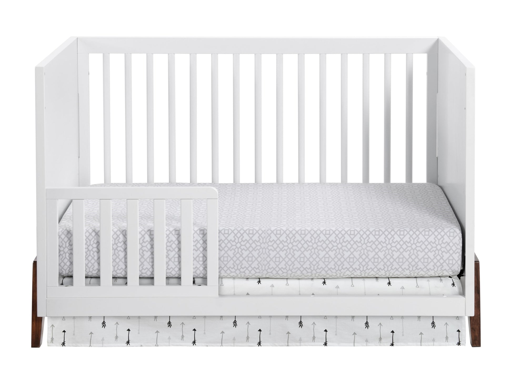 Mari Modern 3-in-1 Convertible Crib Island in White and Walnut Finish