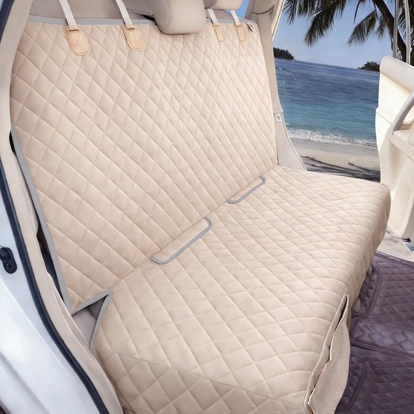 Dog Car Seat Cover for Back Seat Waterproof Backseat Protector, Nonslip Rear Seat Cover for Kids,Universal Size Fits Cars Trucks Suvs (Beige)