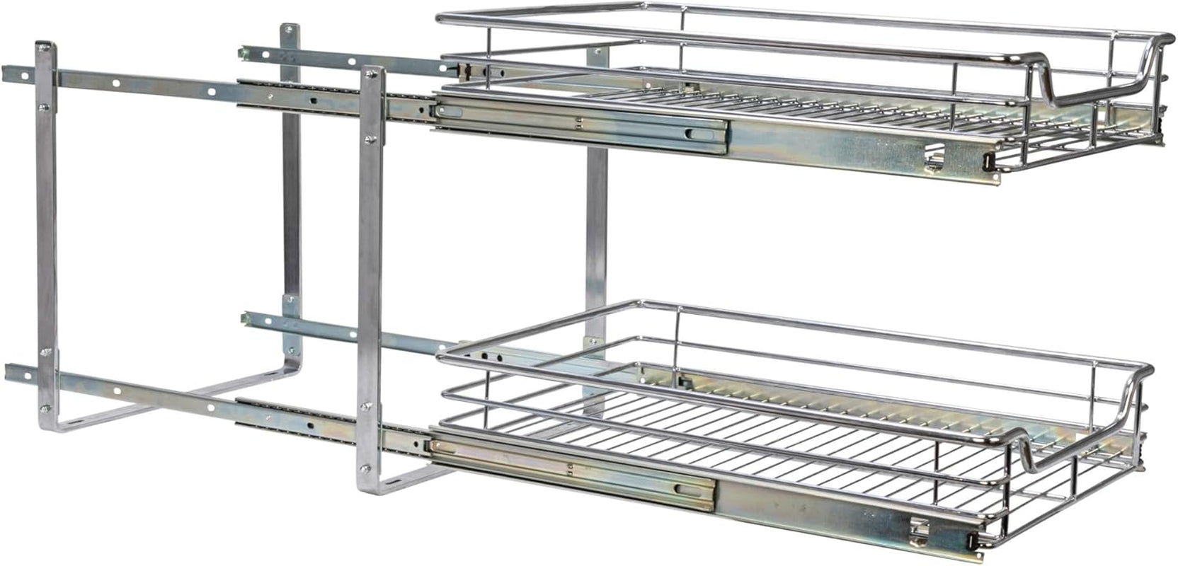 Glidez Multipurpose Chrome-Plated Steel Pull-Out/Slide-Out Basket Storage Organizer for under Cabinet Use - 2-Tier Design - Fits Standard Size Cabinet or Shelf, Chrome