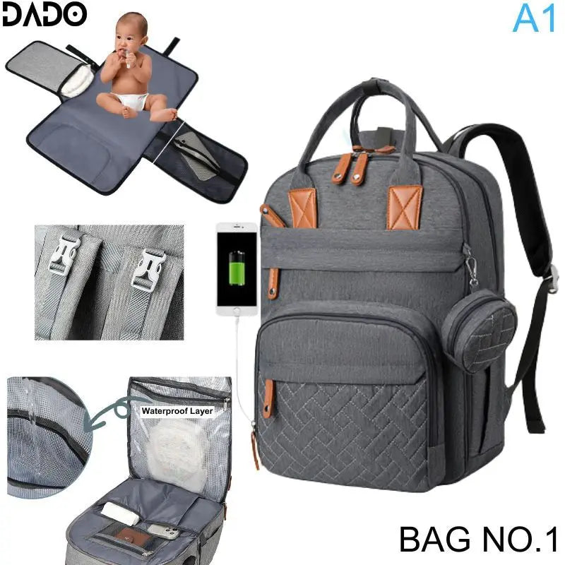 Premium Waterproof Diaper Backpack with Integrated Changing Station and Stroller Straps for Parents