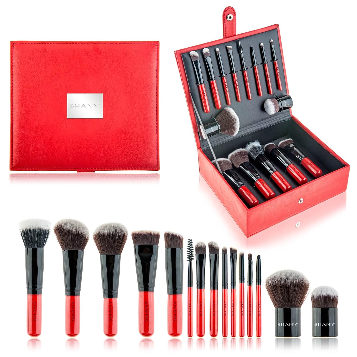 Makeup Brushes Vanity Vox- 15 Pc Premium Cosmetics Brush Set with Stylish Makeup Brush Storage Box and Brush Stand