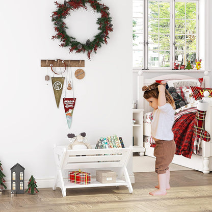Children's Bookshelf with Caddy - Toddler Book Storage Organizer for Kids' Rooms, Nurseries, and Playrooms in White