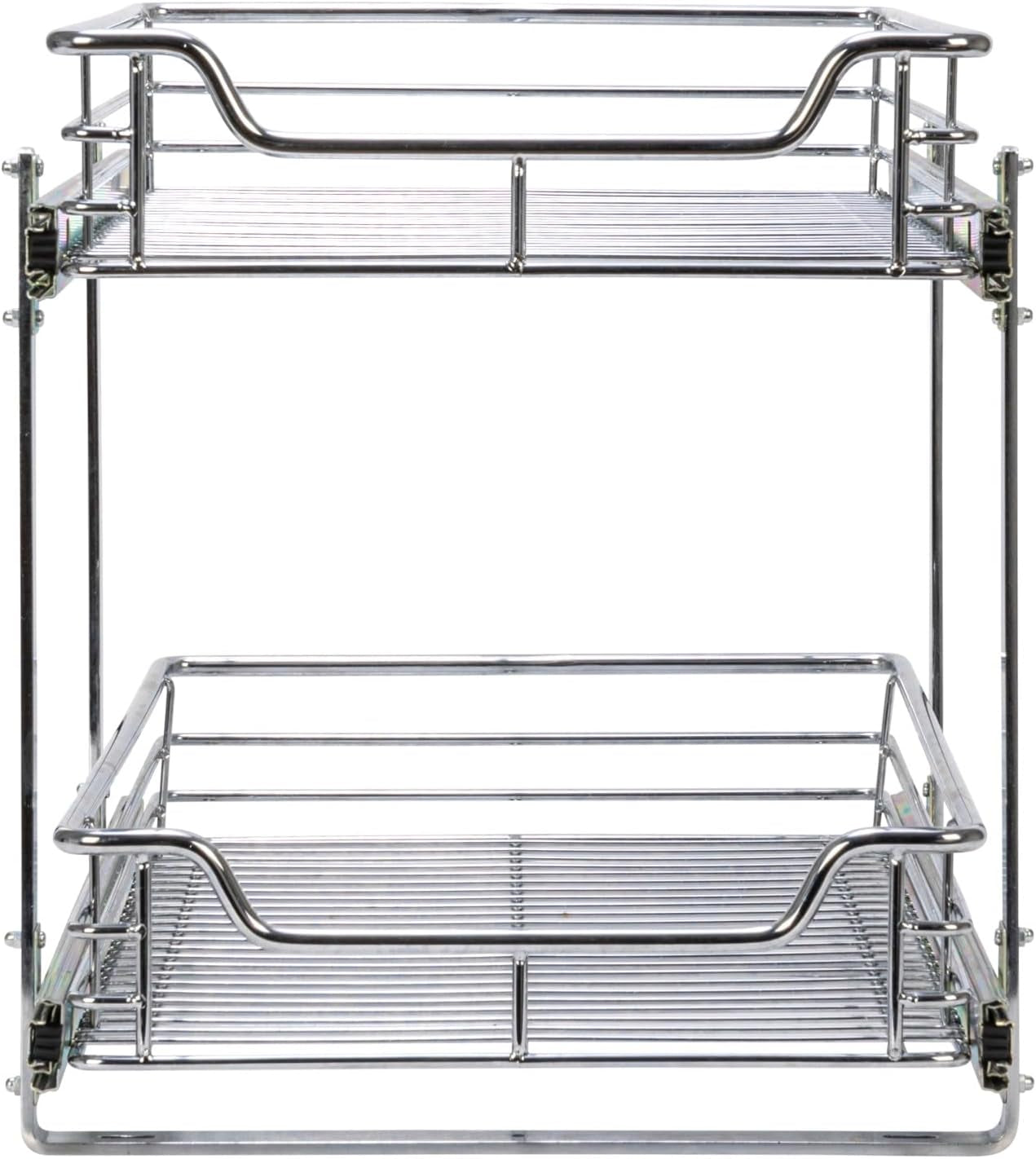 Glidez Multipurpose Chrome-Plated Steel Pull-Out/Slide-Out Basket Storage Organizer for under Cabinet Use - 2-Tier Design - Fits Standard Size Cabinet or Shelf, Chrome