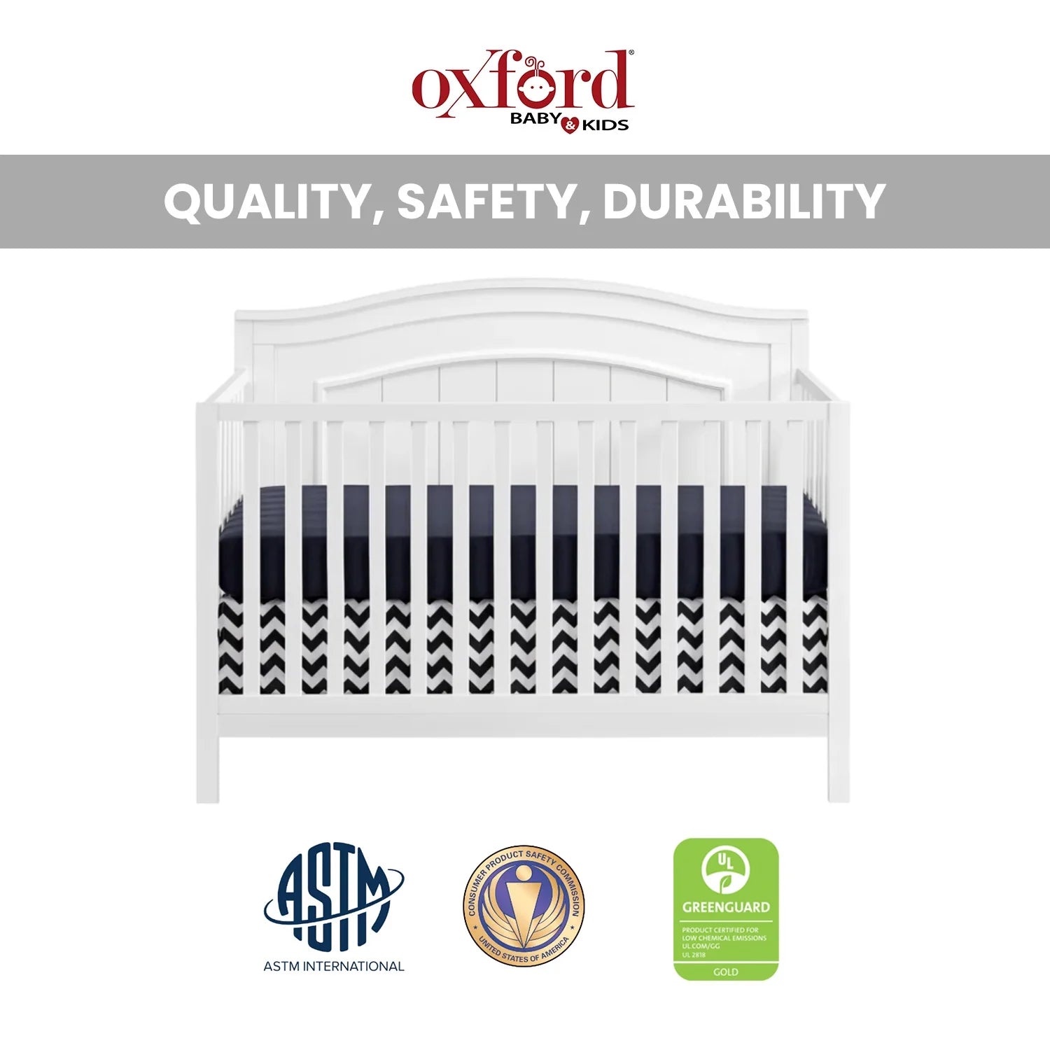 North Bay 4-in-1 Convertible Crib in Snow White - GREENGUARD Gold Certified Wood Construction
