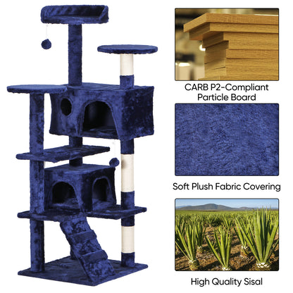 55-Inch Multi-Level Cat Tree Tower Activity Center with Condo - Available in 6 Colors