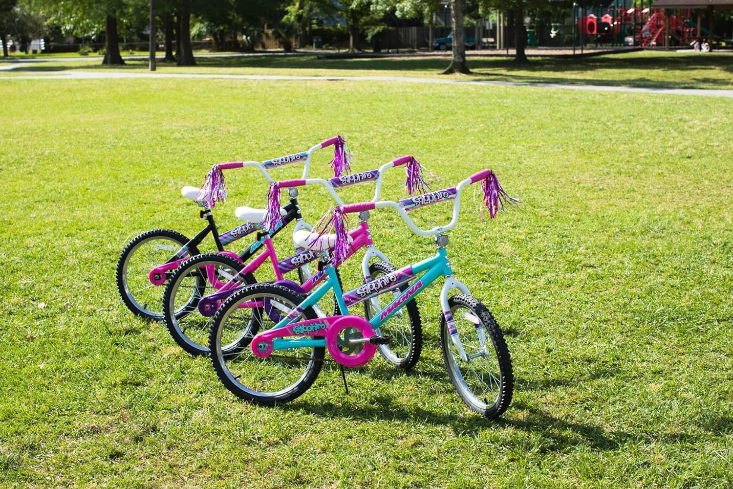 Magna Sapphire Bicycle - Durable Steel Frame, Front and Rear Hand Brakes, Adjustable Seat, Kickstand - Suitable for Ages 6-10, Excellent for Outdoor Riding